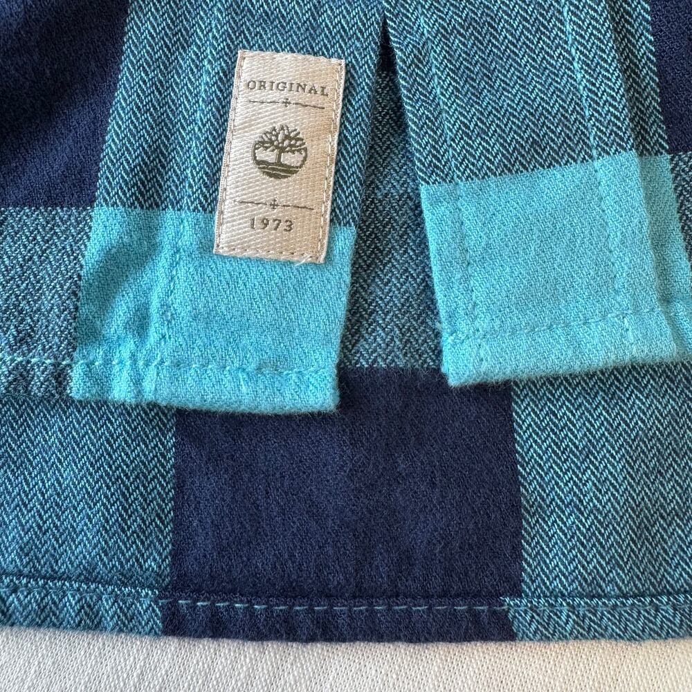 TIMBERLAND Cotton Flannel Button Up Shirt Men's Size XL Regular Aqua Navy Check - Picture 12 of 14